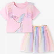 Children's Mermaid Tail Tee & Rainbow Tulle Skirt Set - Little Janey Shop