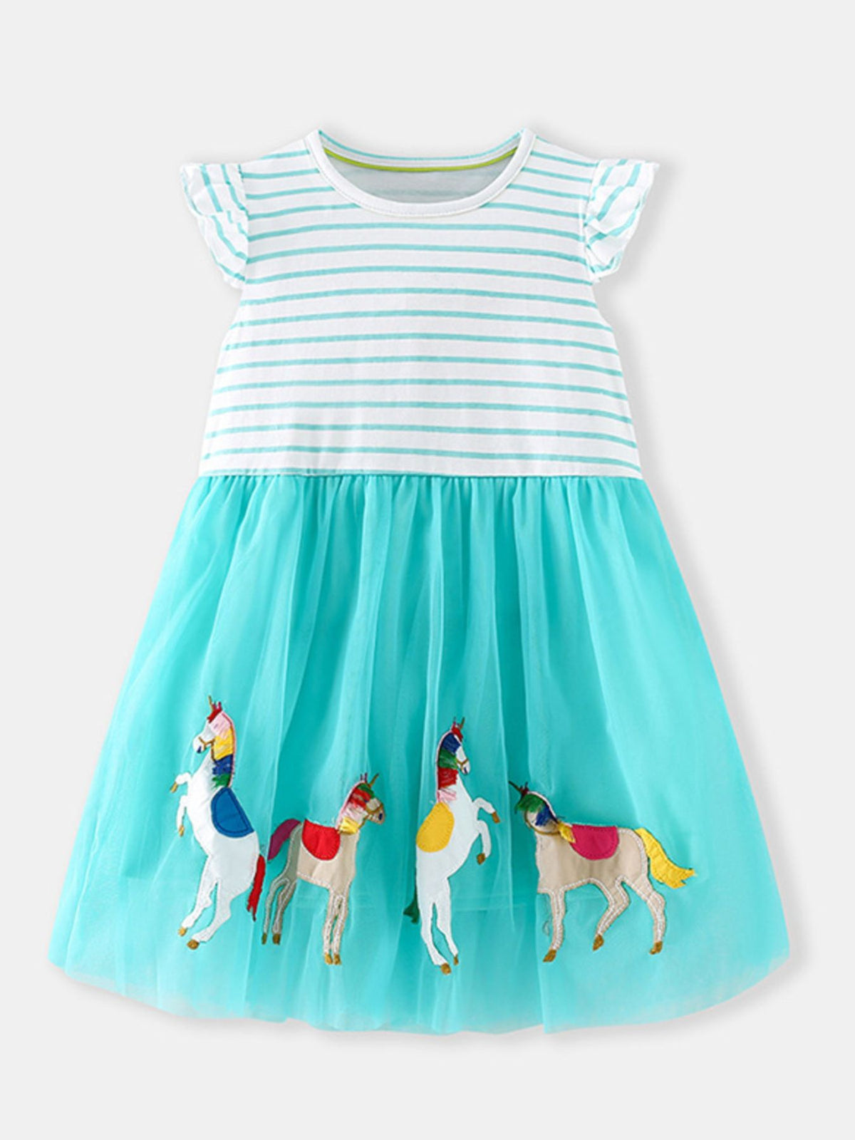 Children's Striped Unicorn Tulle Dress - Little Janey Shop