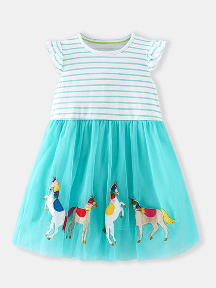 Children's Striped Unicorn Tulle Dress - Little Janey Shop