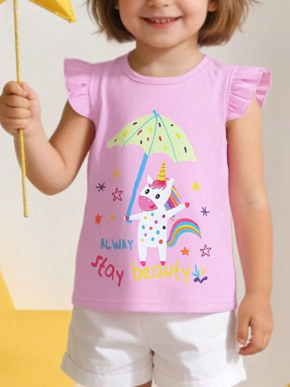 Children's Cute Unicorn Graphic Ruffle Sleeve T-Shirt - Little Janey Shop