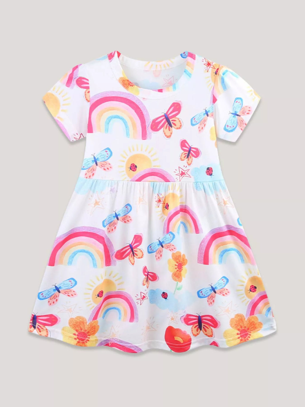 Children's Rainbow Butterfly Print Casual Dress - Little Janey Shop