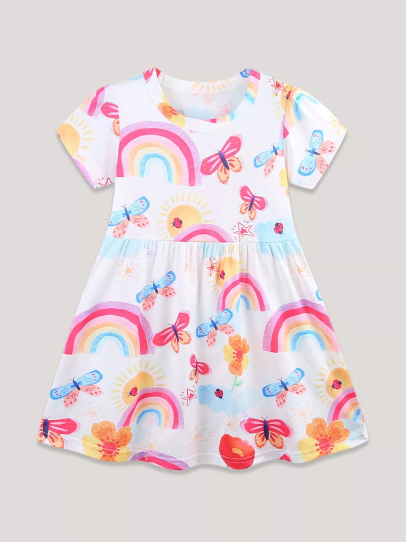 Children's Rainbow Butterfly Print Casual Dress - Little Janey Shop