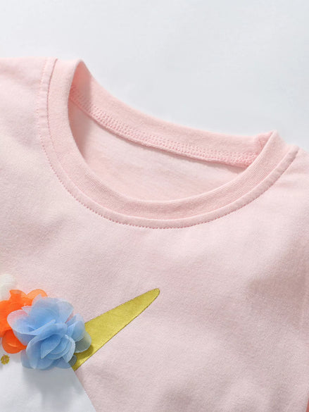 Children's Unicorn Graphic Round Neck T-Shirt - Little Janey Shop
