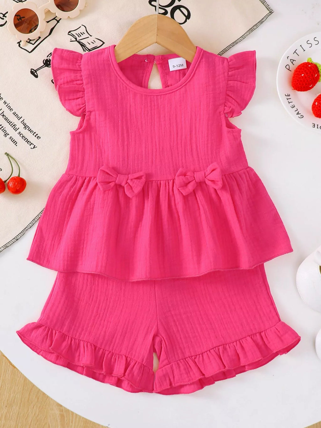 Children's Ruffle Trim Bowknot Top & Shorts Set - Little Janey Shop