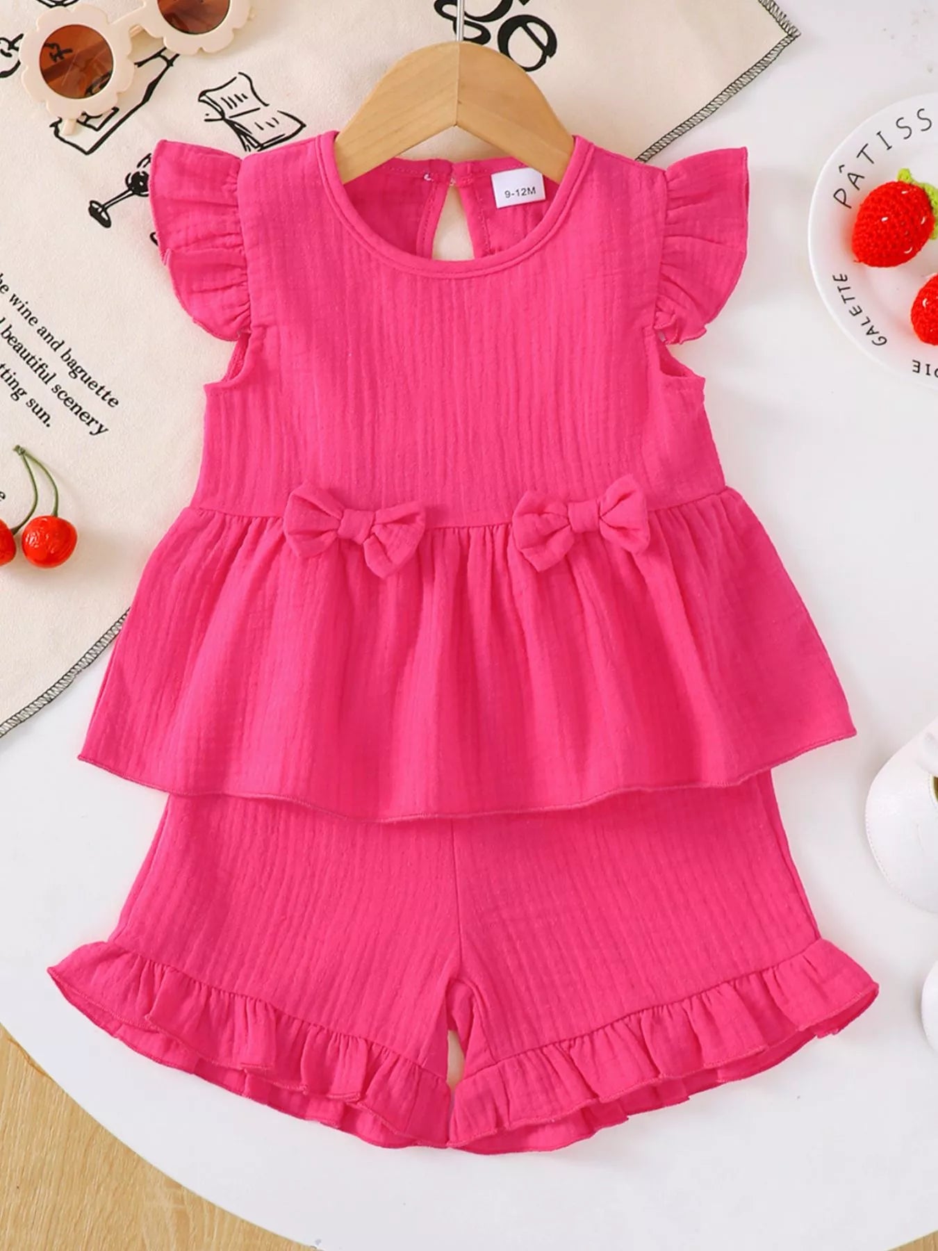 Children's Ruffle Trim Bowknot Top & Shorts Set - Little Janey Shop