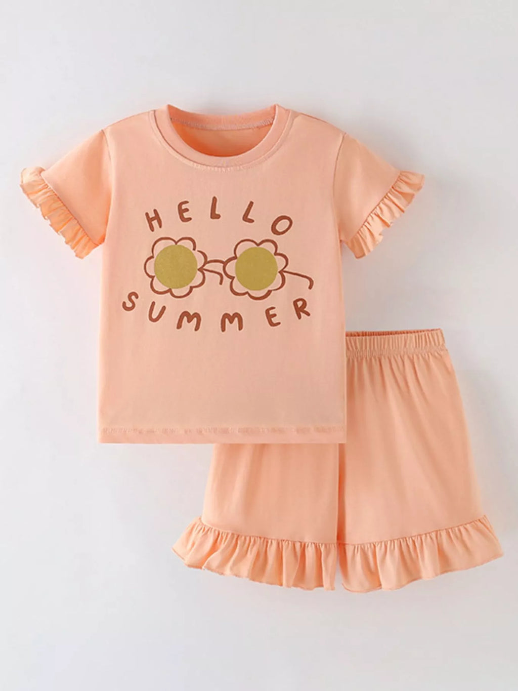 Children's Hello Summer Ruffle Trim Tee and Shorts Set - Little Janey Shop