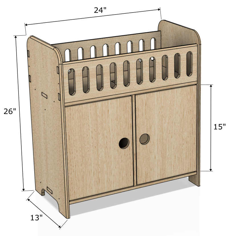 Clara Wooden Doll Crib with Storage & 4 Hangers