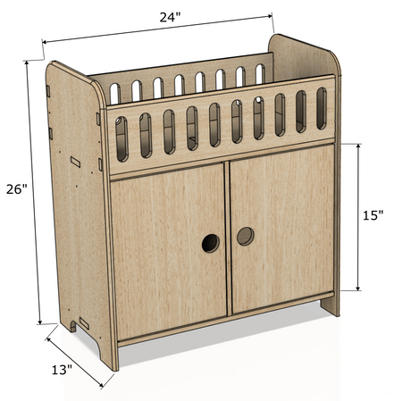 Clara Wooden Doll Crib with Storage & 4 Hangers
