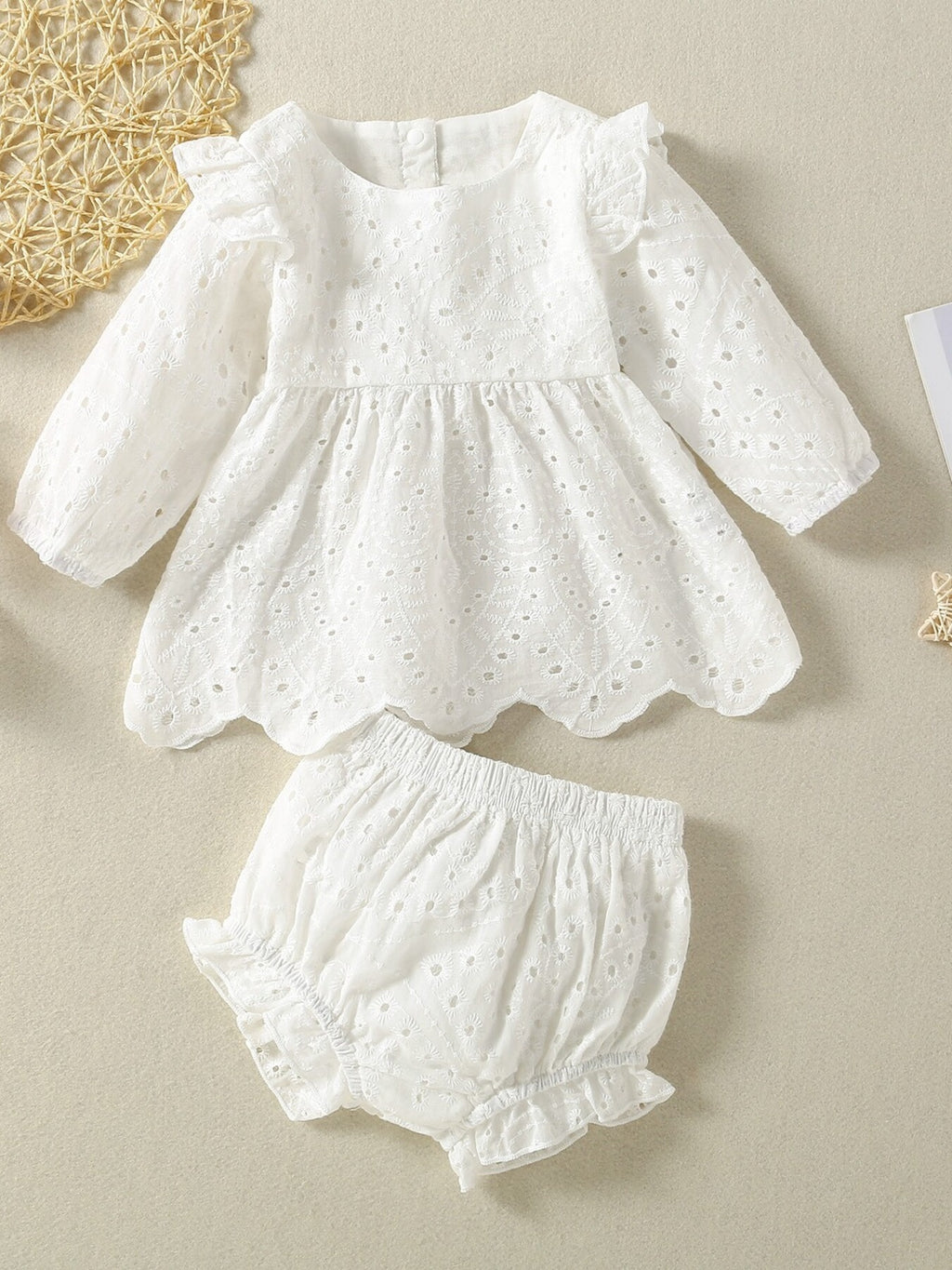 Children's Eyelet Embroidered Ruffled Top and Shorts Set - Little Janey Shop