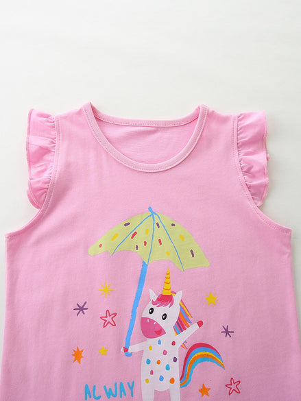 Children's Cute Unicorn Graphic Ruffle Sleeve T-Shirt - Little Janey Shop