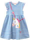 Children's Striped Unicorn Ruffle Sleeve Dress - Little Janey Shop