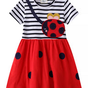 Children's Ladybug Applique Striped Casual Dress - Little Janey Shop