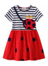 Children's Ladybug Applique Striped Casual Dress - Little Janey Shop
