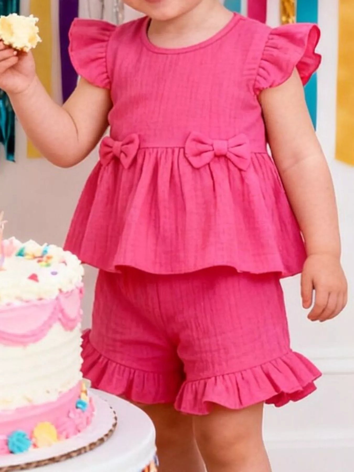 Children's Ruffle Trim Bowknot Top & Shorts Set - Little Janey Shop