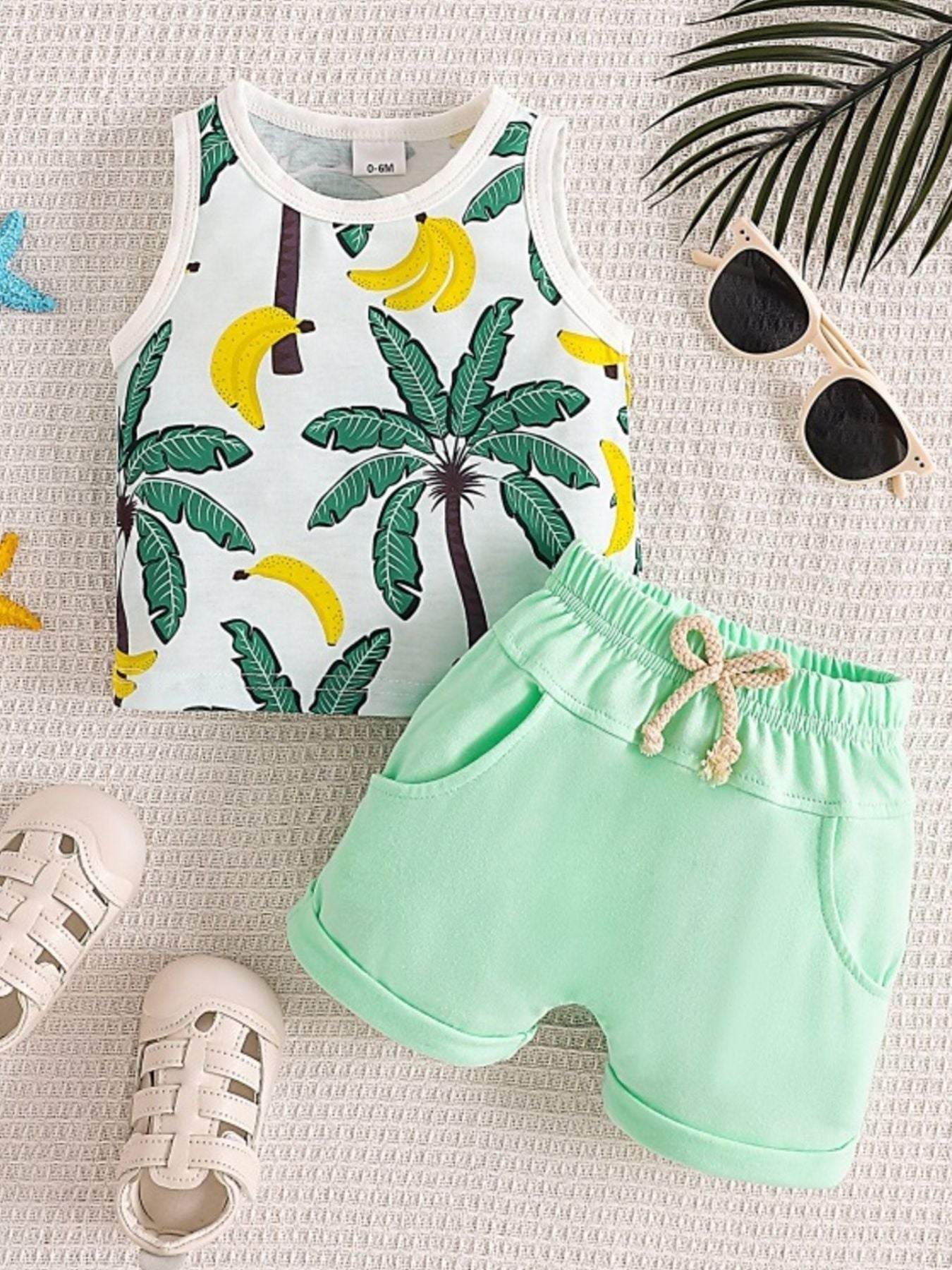Children's Tropical Palm Print Tank Top & Shorts Set - Little Janey Shop