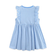 Children's Striped Bunny Embroidered Ruffle Sleeve Dress - Little Janey Shop