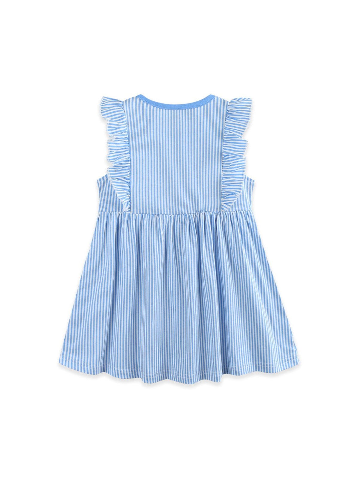 Children's Striped Bunny Embroidered Ruffle Sleeve Dress - Little Janey Shop