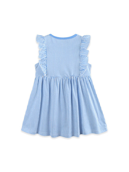 Children's Striped Bunny Embroidered Ruffle Sleeve Dress - Little Janey Shop