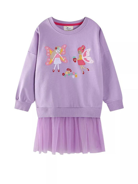 Children's Fairy Embroidered Tulle Sweatshirt Dress - Little Janey Shop