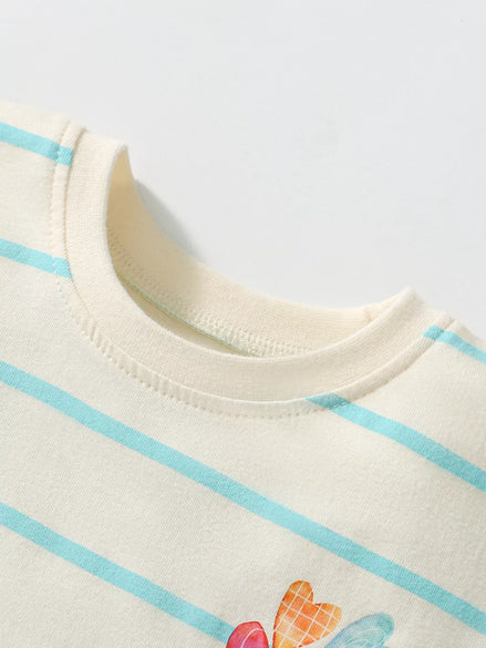 Girls' Striped Heart Print Tulle Dress with Bow | 100% Cotton | Sizes 2Y–6Y - Little Janey Shop