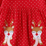 Children's Christmas Reindeer Polka Dot Long Sleeve Dress - Little Janey Shop