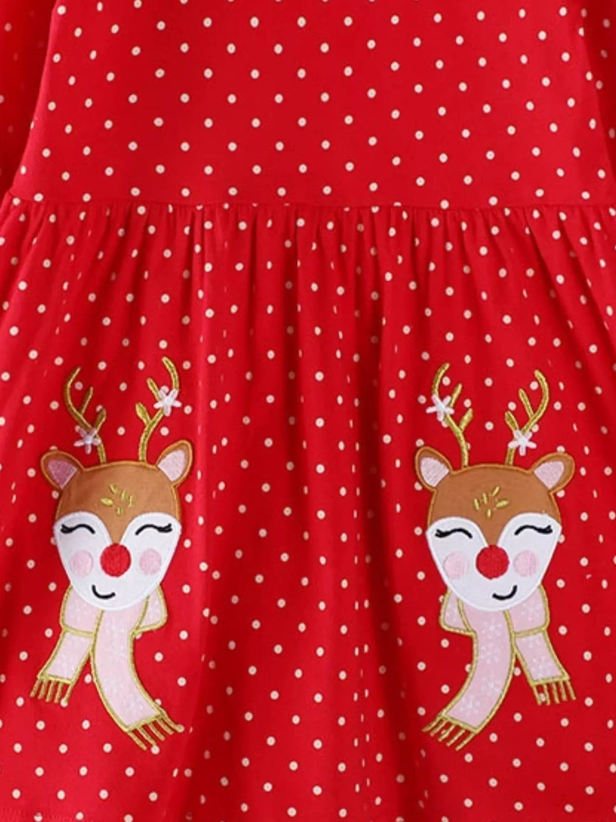 Children's Christmas Reindeer Polka Dot Long Sleeve Dress - Little Janey Shop