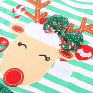 Children's Christmas Reindeer Applique Striped Long Sleeve Dress - Little Janey Shop