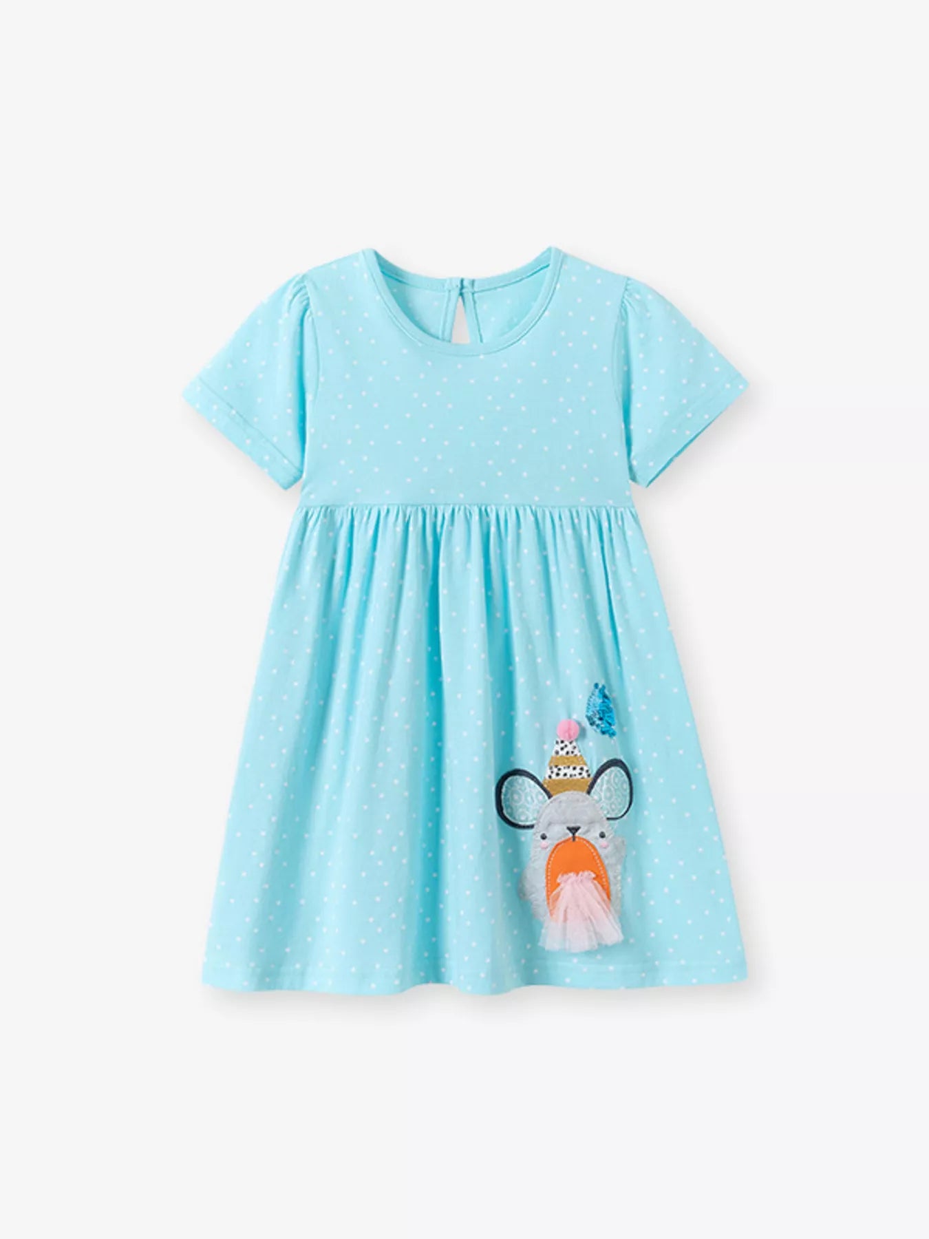 Children's Round Neck Cartoon Polka Dot Dress - Little Janey Shop