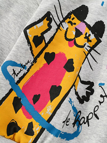 Children's Cartoon Cat Crew Neck Sweatshirt - Little Janey Shop