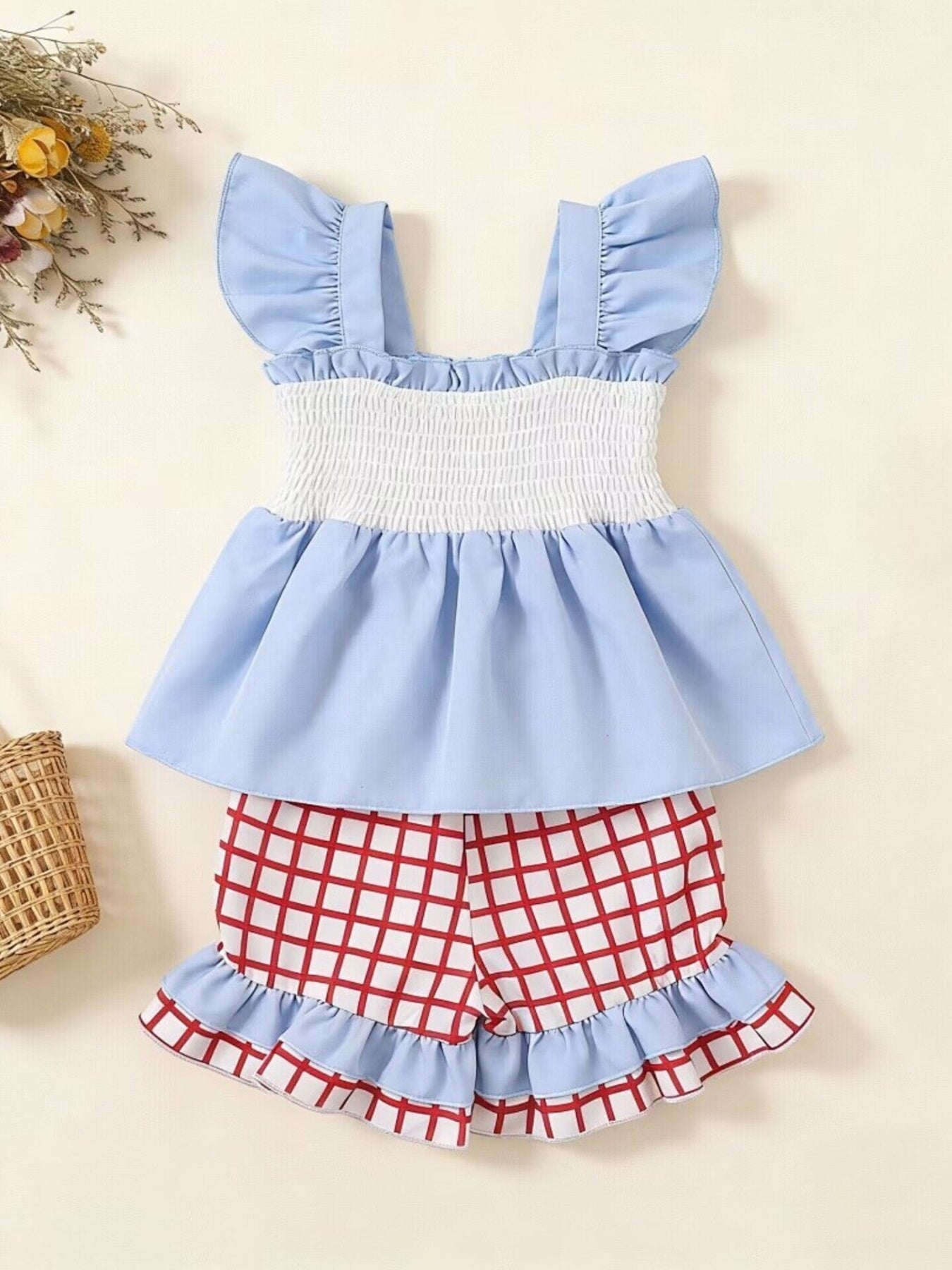 Children's Baseball Embroidered Ruffle Trim Top and Shorts Set - Little Janey Shop