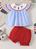 Children's Patriotic Embroidered Gingham Top and Shorts Set - Little Janey Shop