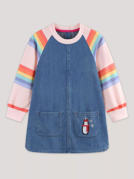 Children's Contrast Raglan Sleeve Denim Dress - Little Janey Shop