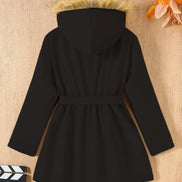 Children's Tie Waist Faux Fur Hooded Outerwear - Little Janey Shop