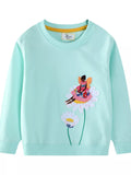 Children's Flower Embroidered Crew Neck Sweatshirt - Little Janey Shop
