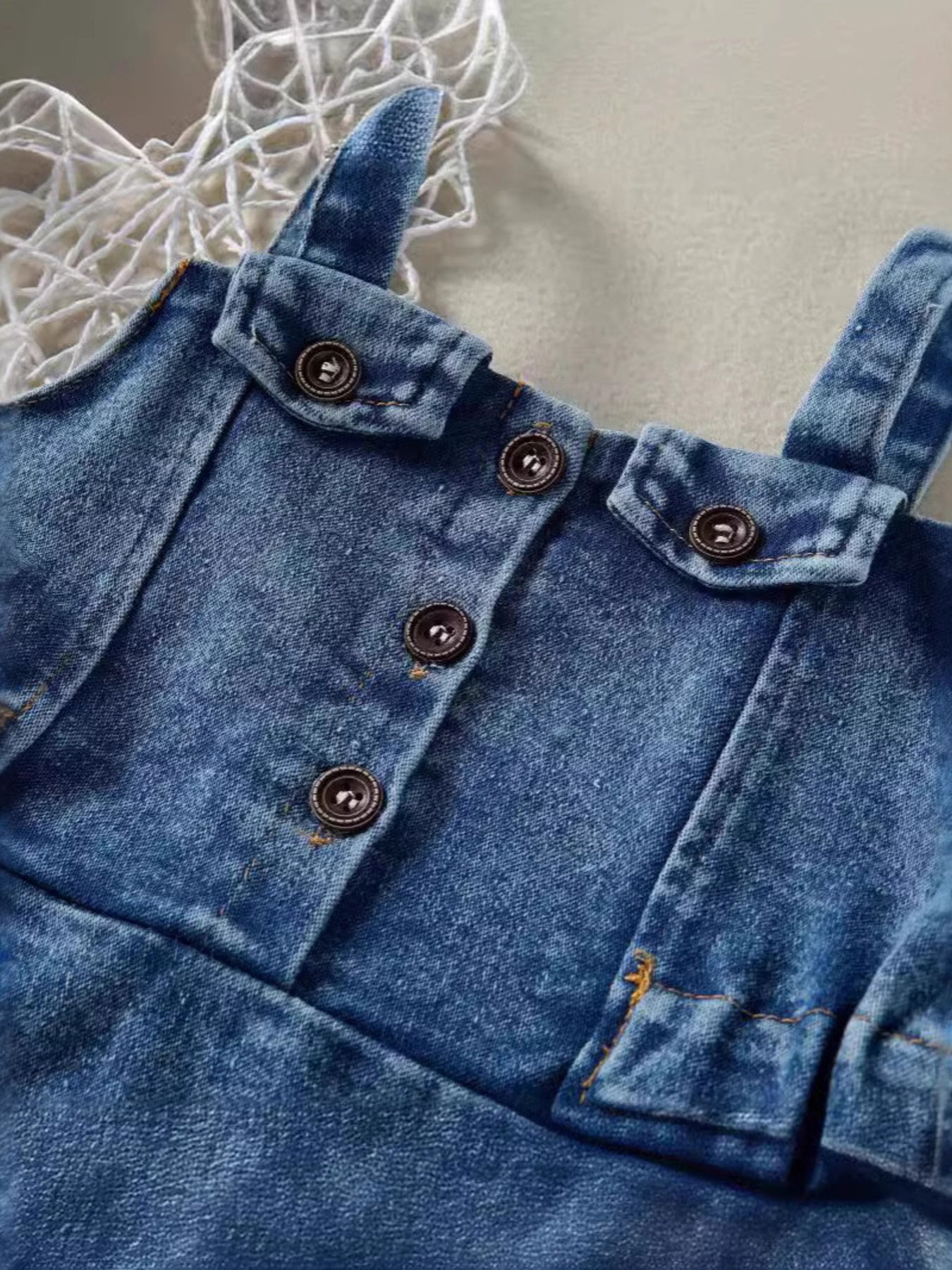 Girls' Ruffled Hem Denim Overall Dress | Dark Wash - Little Janey Shop