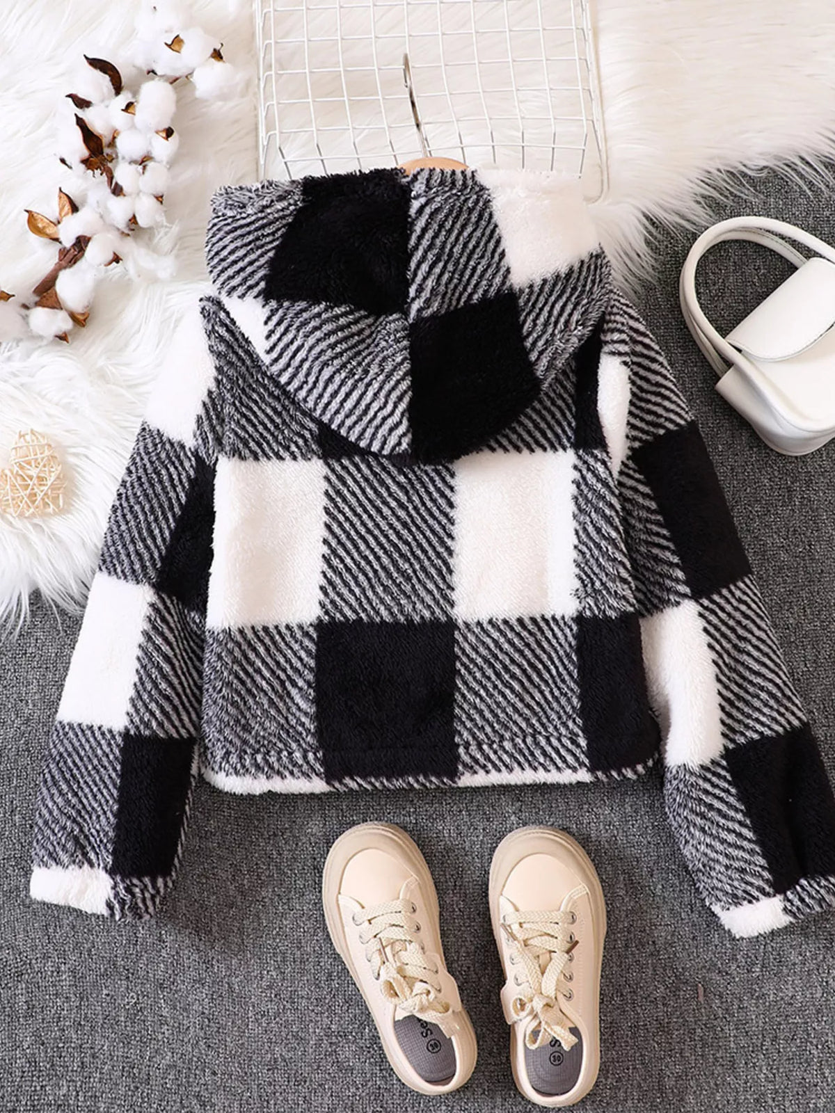 Children's Cozy Plaid Hooded Fleece Jacket - Little Janey Shop