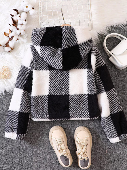Children's Cozy Plaid Hooded Fleece Jacket - Little Janey Shop