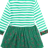 Children's Christmas Reindeer Applique Striped Long Sleeve Dress - Little Janey Shop