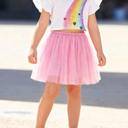 Children's Rainbow Ruffle Sleeve Top and Tulle Skirt Set - Little Janey Shop