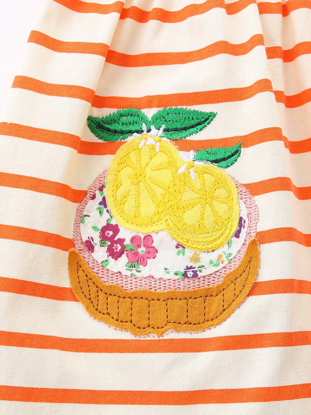 Children's Fruit Embroidered Ruffled Striped Dress - Little Janey Shop