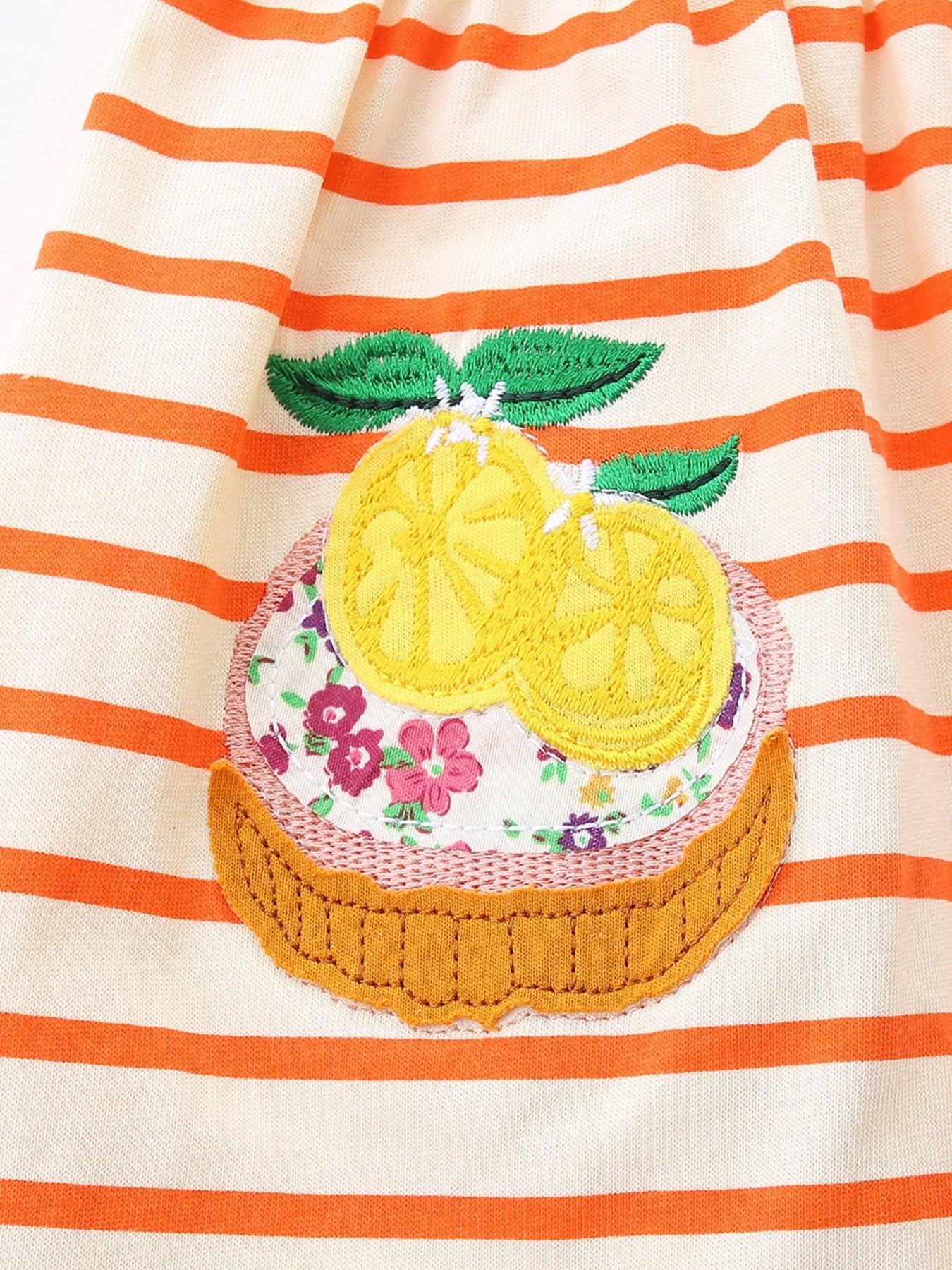 Children's Fruit Embroidered Ruffled Striped Dress - Little Janey Shop