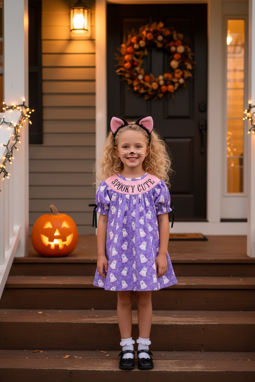 Girl Purple Spooky Dress Pink Black Plush Cat Ears