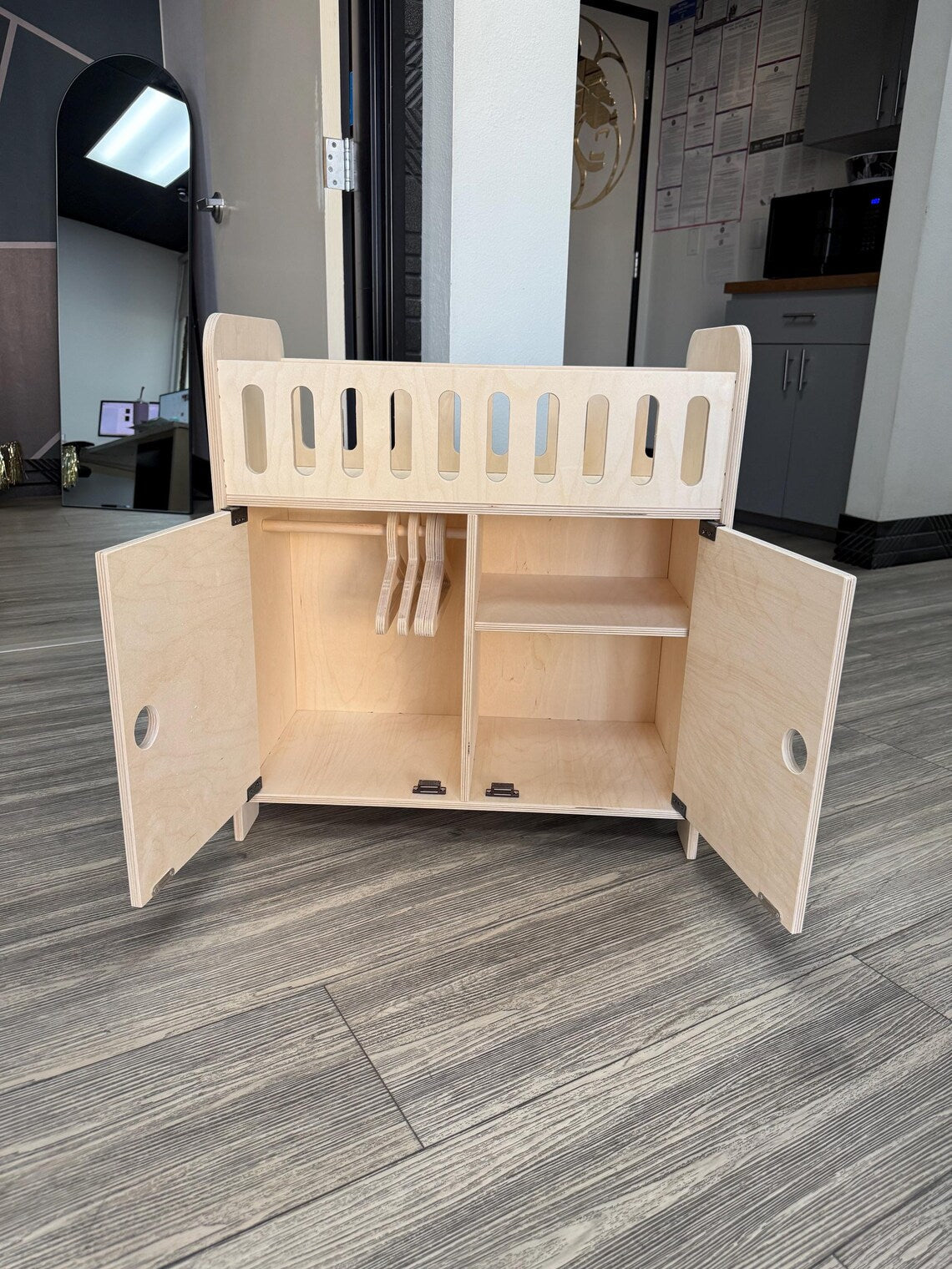 Clara Wooden Doll Crib with Storage & 4 Hangers