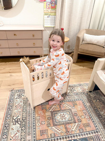 Clara Wooden Doll Crib with Storage & 4 Hangers