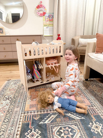 Clara Wooden Doll Crib with Storage & 4 Hangers