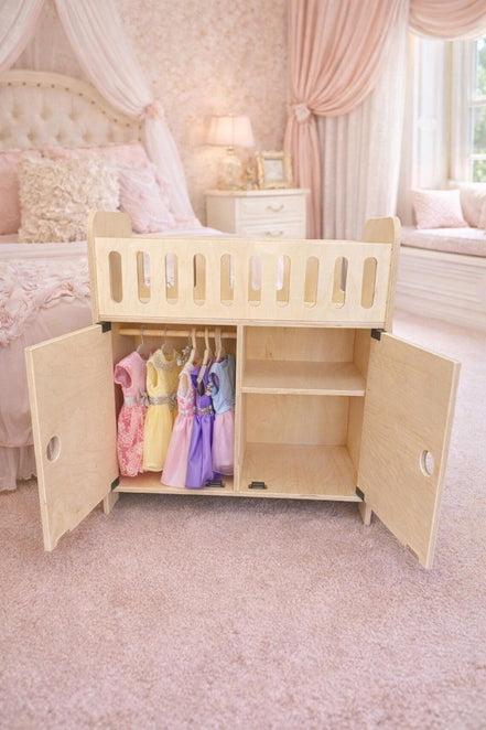 Clara Wooden Doll Crib with Storage & 4 Hangers