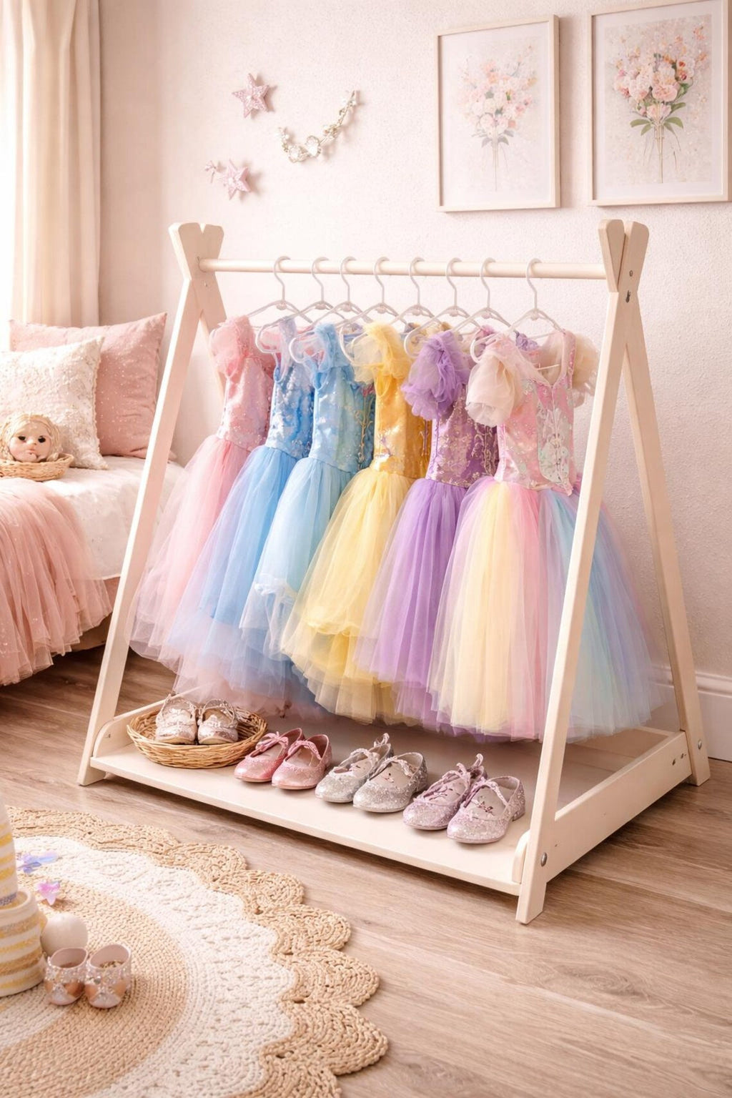 TILLY Wooden Children's Clothing Rack — Kids Dress-Up Hanger Stand