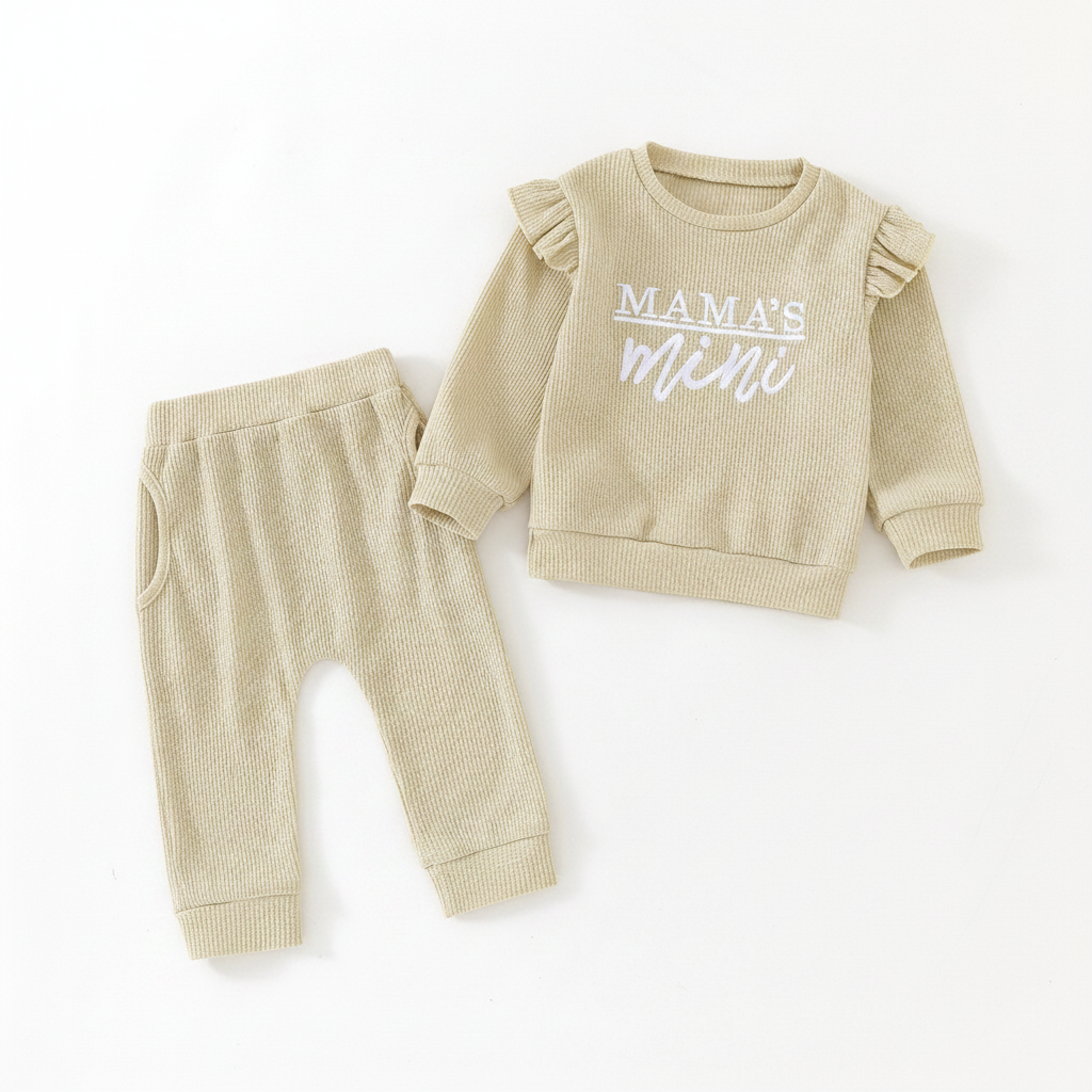 Letter Ruffled Trim Top & Pants Set for Baby Girls — Mama's Mini 2-Piece Outfit | Little Janey
