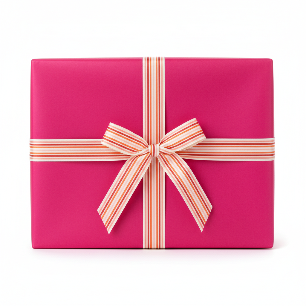 Magenta gift box with pinstripe bow