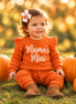 Mama’s Mini 2-Piece Ruffled Top & Pants Set + Pumpkin Hair Bow Bundle